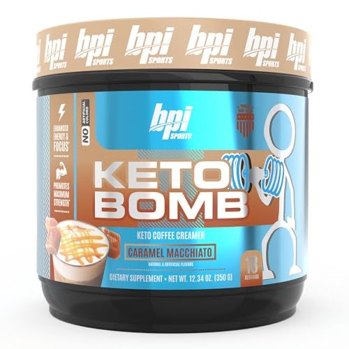BPI Sports Keto Bomb Coffee Creamer Supports Energy and Hydration MCT and Electrolytes with Calcium Caramel Macchiato 18 Servings